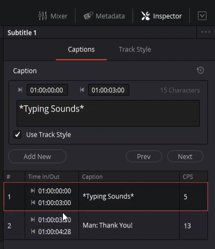 Additional Settings in Subtitles in DaVinci Resolve 17