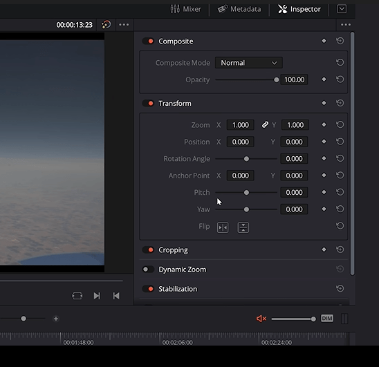 transform option in DaVinci nresolve