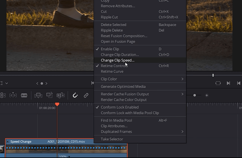 changing clip speed in DaVinci resolve