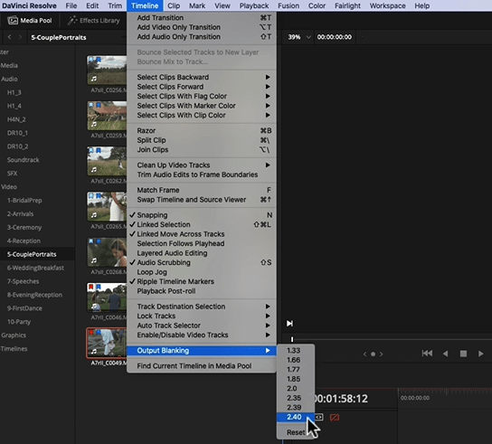 output blanking in DaVinci Resolve