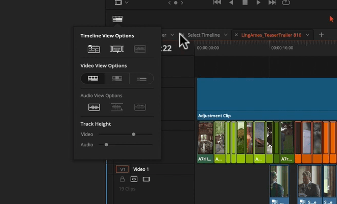 Timeline View Option in Davinci Resolve