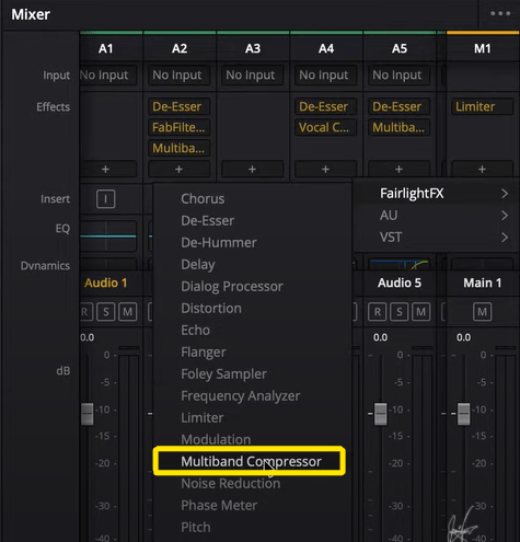 Add Multiband Compressor to Audio in DaVinci Resolve 17