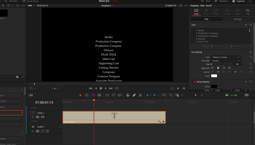 davinci resolve end credits template free